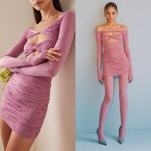 ALEX PERRY Tinley Strass Crystal Embellished Twist Dress Pink Sz 10 AU/6 US